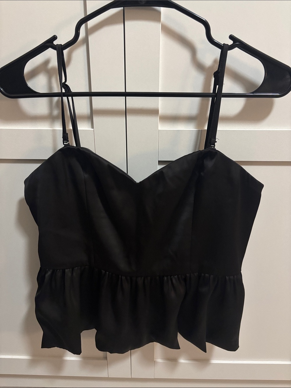 Dynamite Satin Black Ruffle-Hem Cami Top - Women